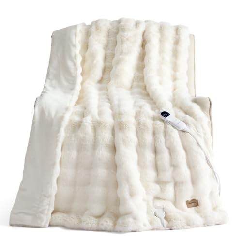 Image of Bedsure Bubble Faux Fur Heated Blanket Electric Throw XL, Coconut White