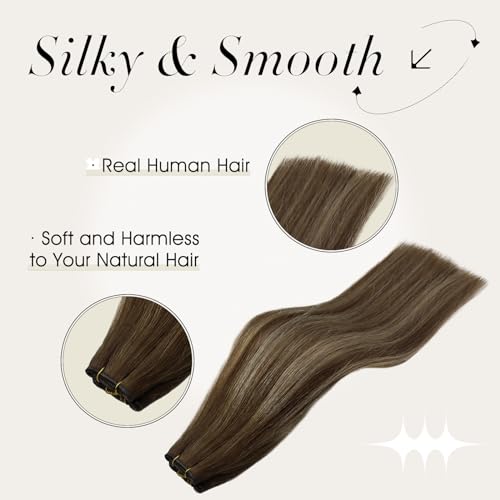 Image of Full Shine Hand Tied Weft Hair Extensions Human Hair 20 Inch 60g