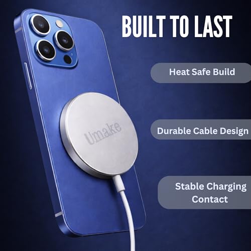 Image of Umake 15W Magnetic Wireless Charger, Fast Charging Pad, Slim & Portable, Safe Charging, Non-Slip Base, Compatible with iPhone 16 /15 /14 Series & Android Devices