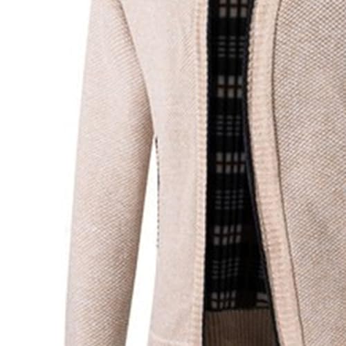 Men's Slim Fit Zipped Knitted Cardigan Classic Casual Long Sleeve Stand Collar Sweater Fleece Lined Warm Outwear (Apricot1,3X-Large)4