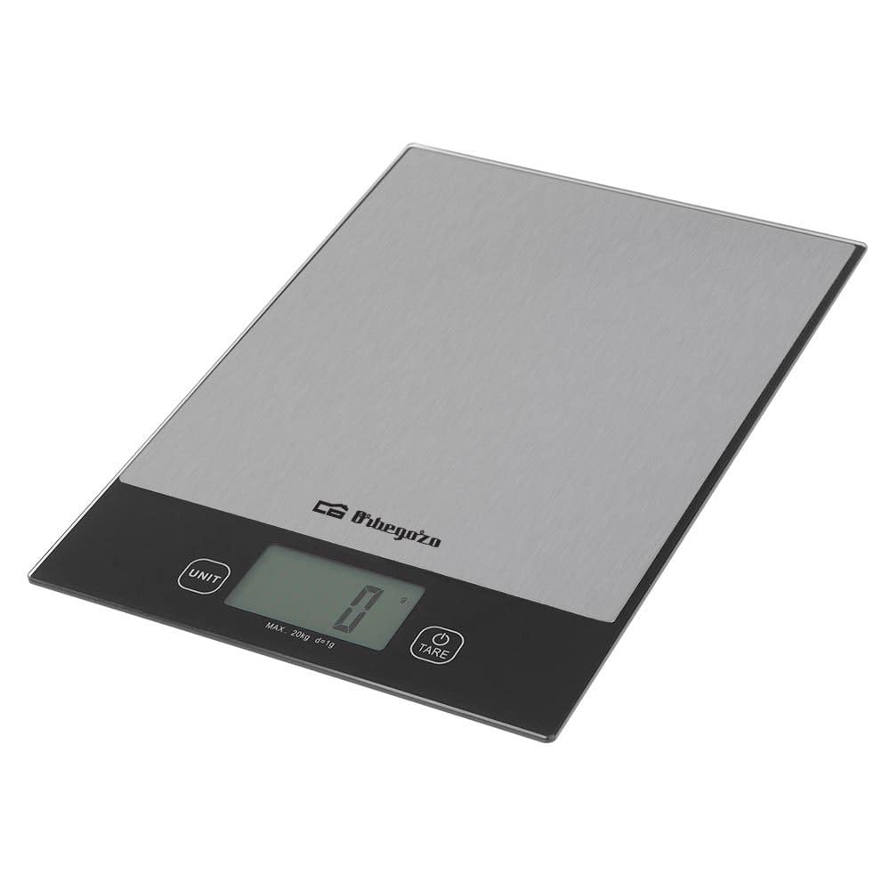 Orbegozo PC 2026 - Báscula de cocina, control táctil, pantalla LCD, función auto-tara, desconexión automática, superficie anti huellas, 20 kg máx