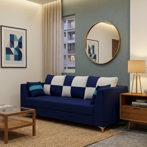 Image of FURNY Signature Cresta 3 Seater Sofa Set | Boston Fabric | 40D Foam + Zigzag Spring | 3-Yr Warranty (Midnight Blue, Light Grey)| Modern Living Luxury Sofa Set for Home, Office & Hotel Spaces