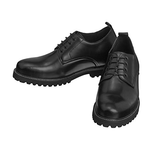 CALTO Men's Invisible Height Increasing Elevator Shoes - Black Leather Lace-up Low-top Work Boots - 3 Inches Taller - S9118- Size 6.5 D(M) US4