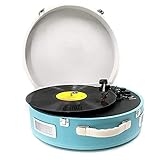 Tocadiscos Bluetooth USB con parlantes estéreo, Tocadiscos de maletín de 3 velocidades con reproducción y codificación USB, Entrada Auxiliar y Salida y Conector para Auriculares (a