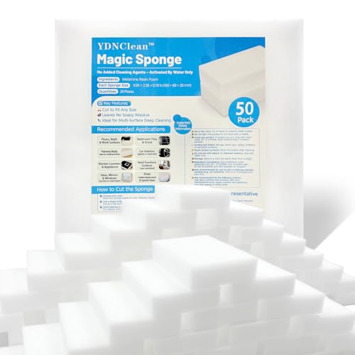 YDN Clean Magic Eraser Sponge Water-Activated Cleaning Pads Sponge Mop Multi-Purpose Melamine Foam Cleaner in Bulk for Kitchen Bathroom Walls Shoes & Car Non-Scratch & Reusable (50)