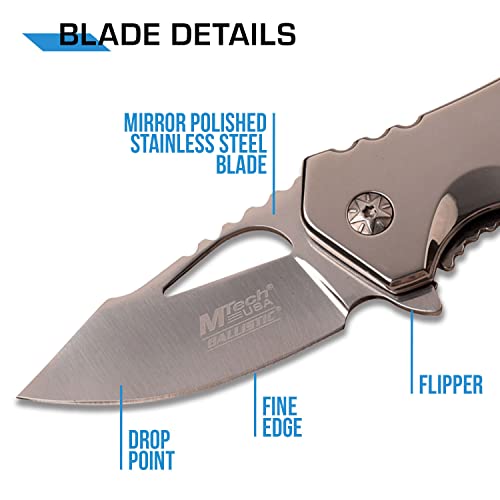 Mtech Usa – Spring Assisted Folding Knife – Mirror Polished Fine Edge Stainless Steel Blade And Handle, Bottle Opener, Pocket Clip, Tactical, Edc, Self Defense- Mt-A882Sch #TOP2