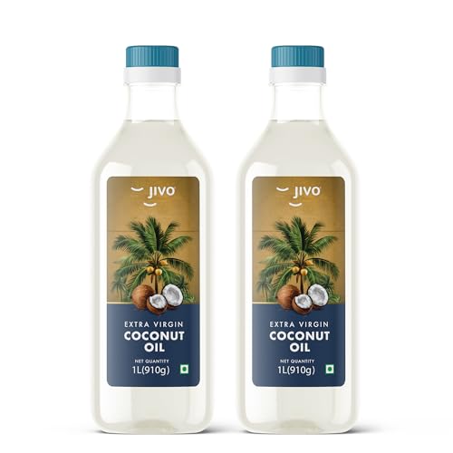 Image of JIVO Cold Pressed Extra Virgin Coconut Cooking Edible Oil 1 Litre | Multipurpose Use, Good for Salad Keto Diet Dressing Zero Cholesterol Trans Fat Chemical Free. (Pack of 2)