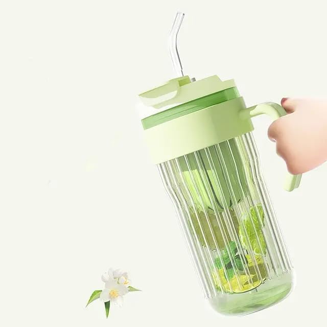 Image of 580ml Glass Tumbler with Infuser, Straw, Lid & Handle - Reusable Travel Water Sipper Mug for Juice, Cocktail, Iced Tea, Coffee - Hot & Cold Drinking Glass Cup - Pack of 1