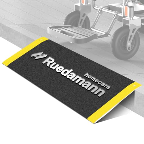 Ruedamann 1" Rise Threshold Ramp for Doorways, Sturdy Rubber Threshold Ramp, Non-Slip Power Door Ramps for Wheelchairs is Adjustable and Cuttable for Doorways,Curb, Scooters, Driveways