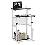 Meilocar Mobile Small Standing Desk with Storage, Height Adjustable Stand Up Laptop Computer Cart, Sit Stand Desk Home Office Laptop Workstation with Footrest, Black