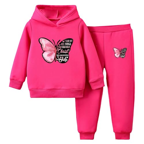 JEATHA Kids Girls Butterfly Print Tracksuit Sweatsuit Fleece Hoodie Sweatshirt Hoody with Jogger Sweatpants Trousers Set
