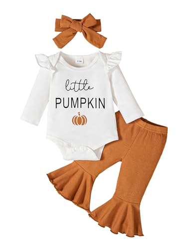 Halloween/Thanksgiving Baby Girl Outfit Pumpkin Romper+Flared Pants Infant Fall Clothes 0-18M