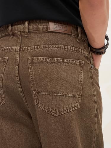 Urbano Fashion Men's Brown Loose Baggy Denim Jeans Chocolate Brown - Image 8