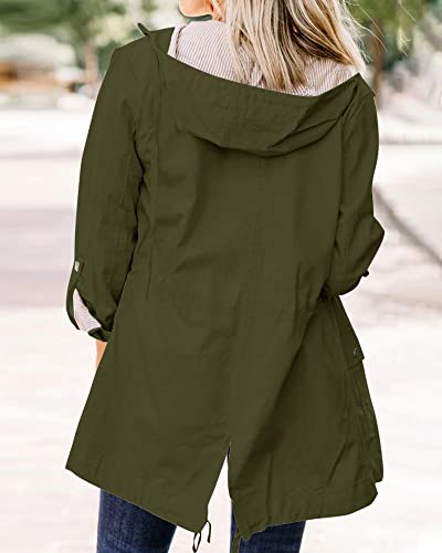 Thefabland Women's Zip Up Military Jacket Drawstring Hooded Windbreaker Winter Coats Anorak #TOP1