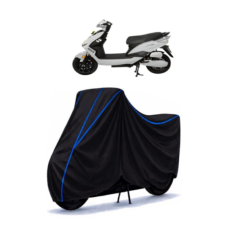Image of Scooty Cover Water Resistant for Okaya Faast Electric | Universal Scooter & Bike Cover | Heavy Duty UV Dust, Rain & Scratch Protection | Elastic Fit All Weather Indoor Outdoor | Black with Blue Piping