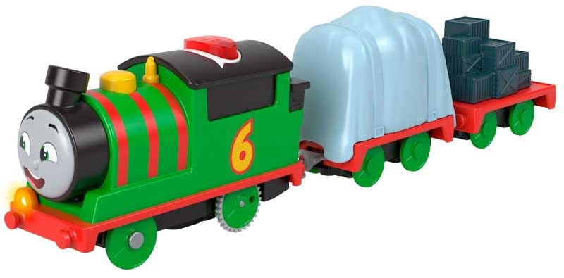 Thomas & Friends Motorized Toy Train Talking Percy silnik zasilany bateriami z dźwiękami i zwrotami dla dzieci w wieku przedszkolnym od 3 lat, brytyjska wersja angielska, HWY32