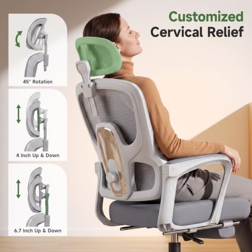 Image of Ergonomic Office Chair with Footrest, 90-145 Reclining Mesh Desk Chair