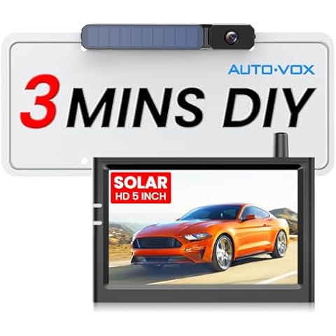 AUTO-VOX Solar Wireless Backup Camera with 5" HD Monitor, 3Mins DIY Install & Battery Powered Back Up Camera Systems,IP69K Waterproof Reverse Camera for Car, Van, SUV, Pickup Truck, Trailer Cover
