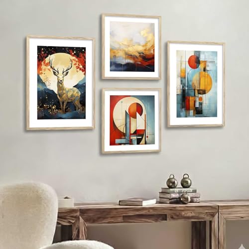 Image of kotart Premium Paintings with Frame for Home Decoration - Modern Art Vibrant Painting for Living Room Bedroom Office Wall Decoration - Pack of 4 (Art 4, Small (10x13 or 10x10 inch))
