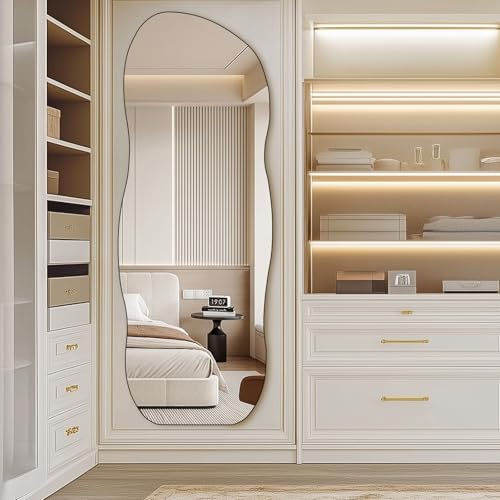 Image of QDSSDECO Full Length Mirror Irregular Wavy Mirror with Stand, Frameless