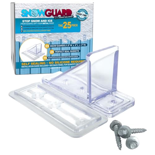 25 Pack Snow Guards for Metal Roofs – with Perfect Seal Gaskets & Screws – Heavy-Duty Polycarbonate Snow Stops Prevent Sliding Snow & Ice – Roof Snow Retention System | Made in USA