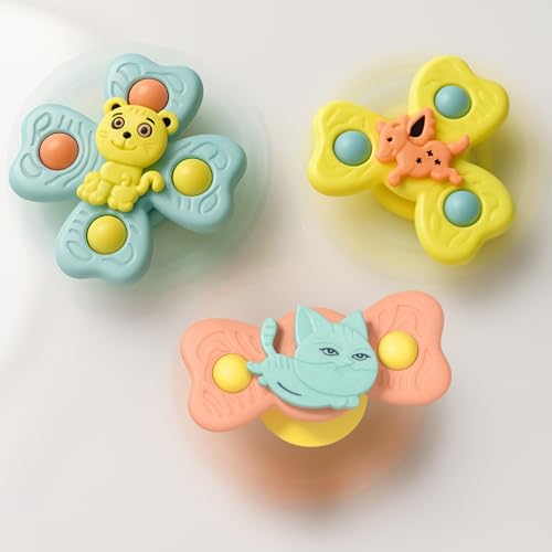Image of Toy Imagine Suction Spinner Toys for Babies & Toddlers- Fidget Toys for Kids Travel-Friendly Baby Bath Toys, Learning & Gift Accessories (3 Pcs)