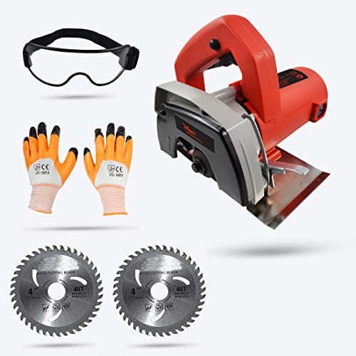 Image of Hillgrove HGCM76M1 Cutting Machine Saw for Tile /Marble /Wood with 2Pcs Wood Cutting Wheels, Safety Googles and Gloves (1050 W)