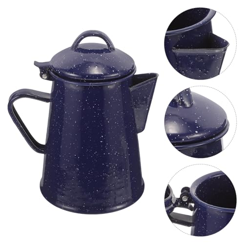 Hervidor de agua esmaltado de 1.2l azul con puntos, tetera resistente fácil de verter 8