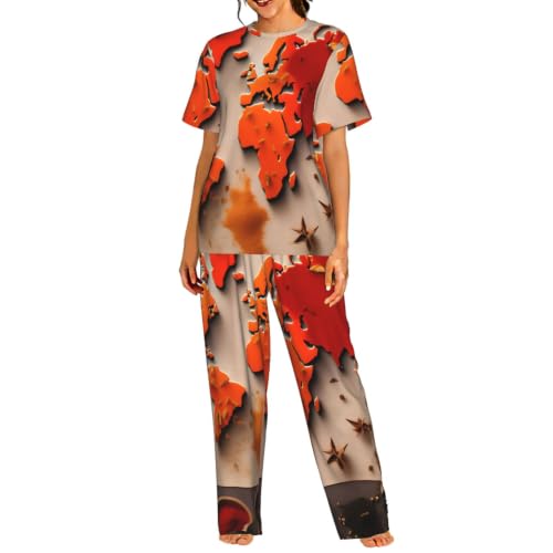 Pyjama carte du monde épices femme court en maille douce