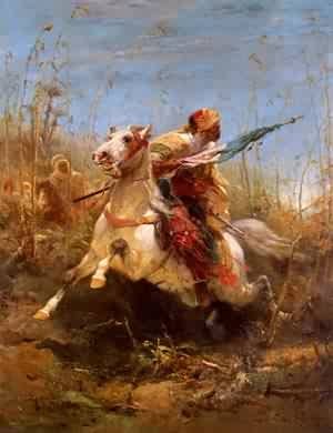 Peinture à l'huile d'un guerrier arabe pour décorer un grand salon élégant