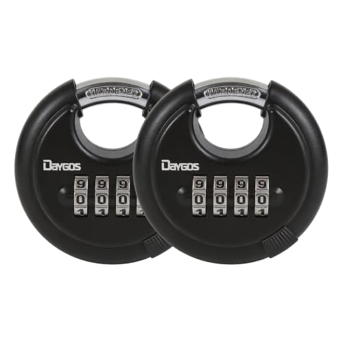 Image of DAYGOS Combination Disc Padlocks for Outdoor - Heavy Duty 4 Digit Code Lock, Combo Lock for Storage Unit,Gate,Fence,Trailer(3 /8-in Shackle,2PCS,Black)