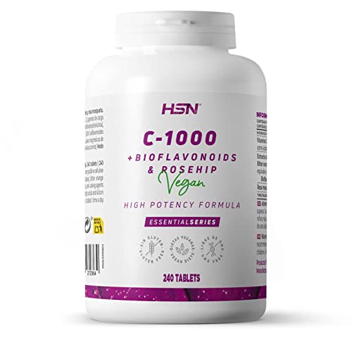 Vitamina C 1000mg de HSN | 240 Tabletas de 1 gramo de Pura Vitamina C Vegana con Bioflavonoides...