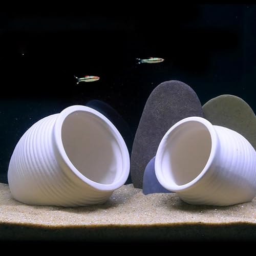 Image of White Ceramic Jar Betta Fish Tank Accessories Decor Cute Shrimp Shelter House Ornaments Aquarium Hideout Caves Landscape Decorations for Small Fish to Breed Hide (Small)