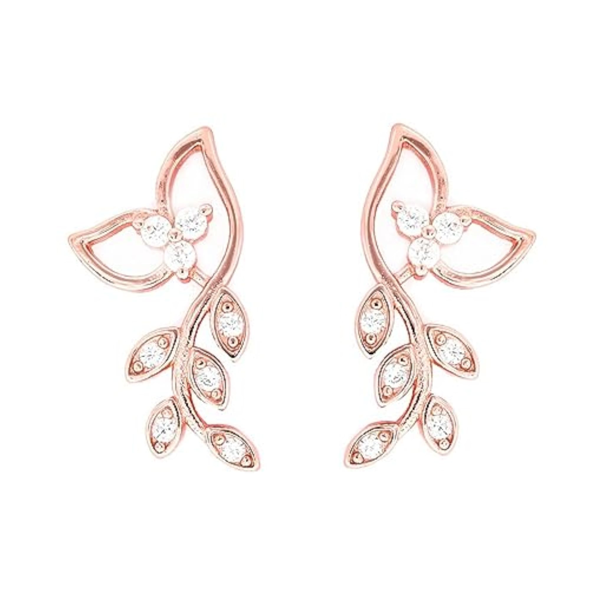 925 Sterling Silver CZ Leaf Earrings – Minimalist Everyday Style