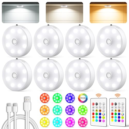 LENOMA Puck Lights with Remote, Rechargeable Under Cabinet Lighting, 3 Color Temps, 12 RGB Color LED...