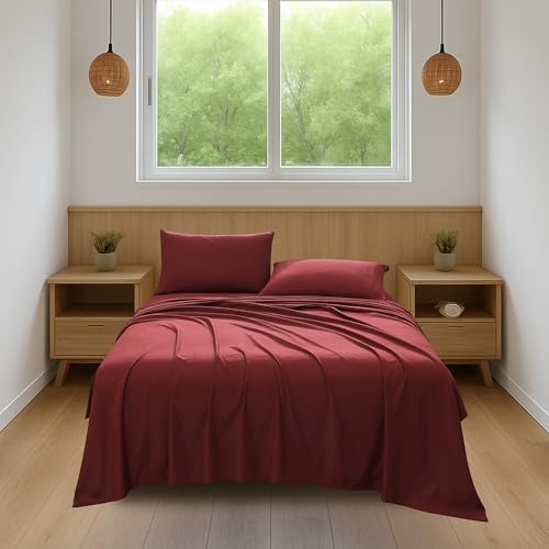 Image of Coleman Queen Sheet Set - Durable Home Bedding with Outdoor Heart, Stylish & Reliable for Bedroom or Cabin - Premium Solid Color, Built for Comfort, Style & Occasional Outdoor Use, Burgundy