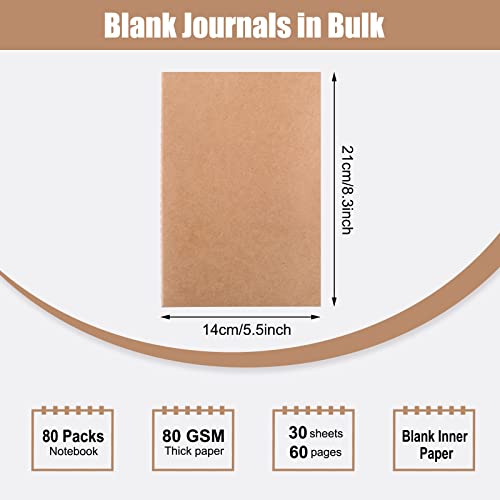 Eoout 80Pcs Notebooks For Kids, Blank Kraft Journals, Sketchbooks Bulk, 60 Pages, 80Gsm, 8.3X5.5 Inches, Travel Journal Set, For Travelers, Students And Office Supplies #TOP1