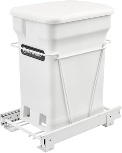 Rev-A-Shelf Contenedor de abono extraíble de acero blanco con almacenamiento de cesta trasera