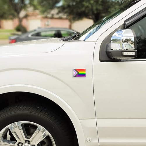 Image of Progress Rainbow Gay Pride Flag Sticker Emblem LGBTQ Decal Car Chrome Flags, 2 Pack, 3 x 2 inches
