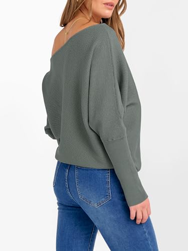 Image of ANRABESS Womens Off Shoulder Sweaters 2026 Fall Long Batwing Sleeve Loose Fit Knit Tops Casual Pullovers Jumpers