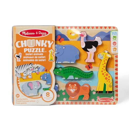 Image of Melissa & Doug Safari Wooden Chunky Puzzle (8 pcs), Educational Screen Free Activity for Toddler, Preschoolers and Kids Ages 2+ - FSC Certified (Pack of 12)