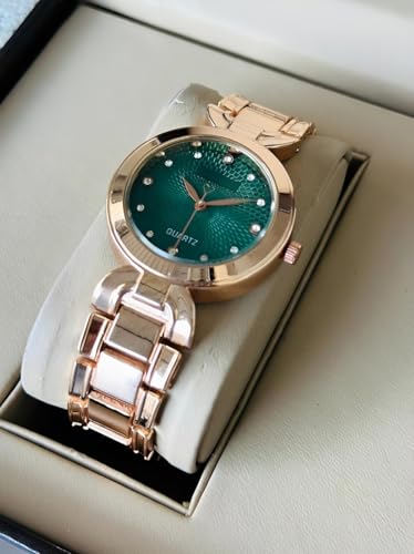 Image of styledose Women Analogue Wrist Watches for Women's & Girls&Ladies Diamond Studded Dial Rosegold Colored Stylish Bracelet Strap
