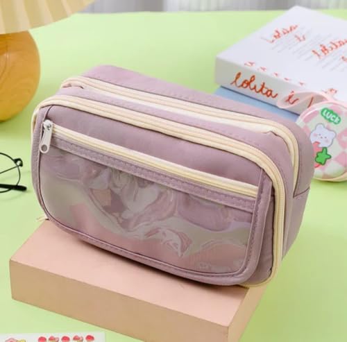 Image of Large Capacity Pencil Case Pouch, Cute Aesthetic Big Capacity Zipper Cases Pen Portable Office Stationery Makeup Bag, Desk Organizer for College Adults Women Men (Purple)