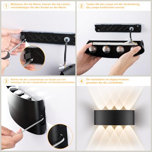 Lámpara de pared LED exterior 8W Oraymin impermeable IP65 blanca cálida de aluminio para salón 7