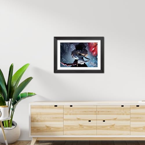 Image of TenorArts Sung Jinwoo Poster Solo Leveling Anime Posters Laminated Photo Frame Painting with Matt Finish Black Textures (12inches x 9inches)