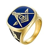 EZSONA Men's Stainless Steel Gold Plated Freemason Symbol Masonic Rings Size 11