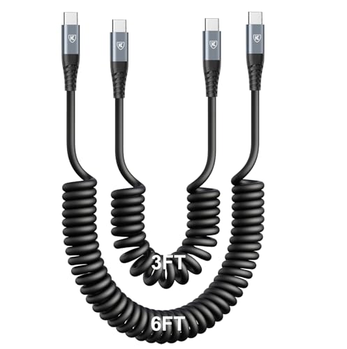 Image of KIYODA USB C to USB C Cable [3FT+6FT], 2Pack Coiled USB C Charger Cable for Car, Type C Fast Charging Cable Compatible with iPhone 17 /16 / 15 /Plus /Pro /Pro Max /MacBook Pro 2020 /Samsung Galaxy S23