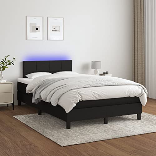 vidaXL Boxspringbett mit Matratze LED Bettgestell Doppelbett Bett Polsterbett Hotelbett Lattenrost Bettrahmen Schlafzimmerbett Schwarz 120x200cm Stoff