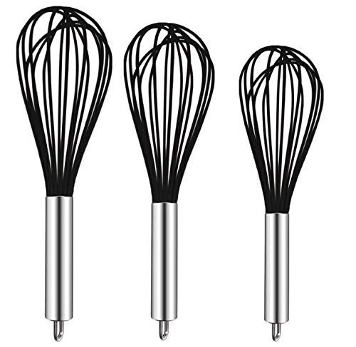 TEEVEA ((Upgraded) 3 Pack Very Sturdy Kitchen Silicone Balloon Wire Set Egg Beater
