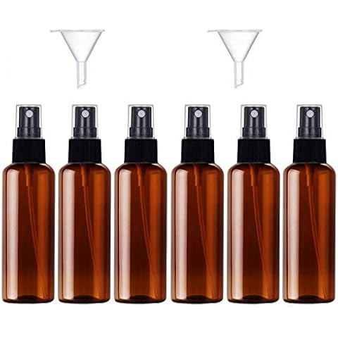 6PCS,50ml Empty Plastic Spray Bottle Fine Mist Travel Atomiser Set with 2 Funnels and 12 Labels - Refillable Travel Bottle Toiletries Liquid Containers for Cosmetic Make-up by JamHooDirect (Brown) Cover